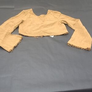 Free People Tan/Rust Boho Crop Frayed Hem Top Size XS NWT